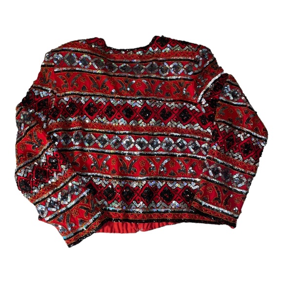 Laurence Kazar Vintage size L red and black sequined long sleeved jacket - Picture 9 of 12